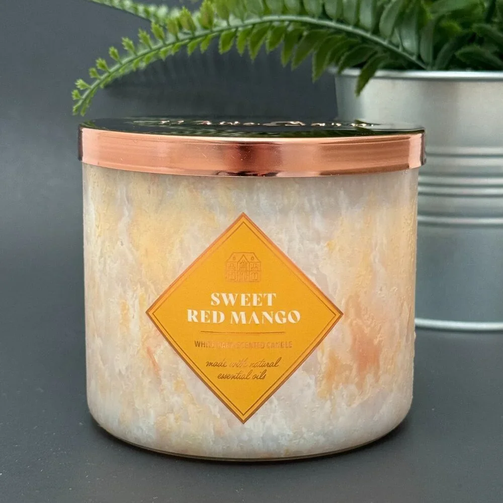 BBW Sweet Red Mango White Barn Bath & Body Works 3 Wick Candle